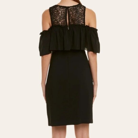 TRINA TURK Lauren Black Lace Cold Shoulder Sheath Mini Dress in Black 8 - Picture 4 of 12